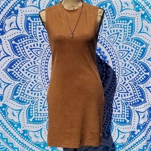 Dark Tan Faux Suede Zip Dress